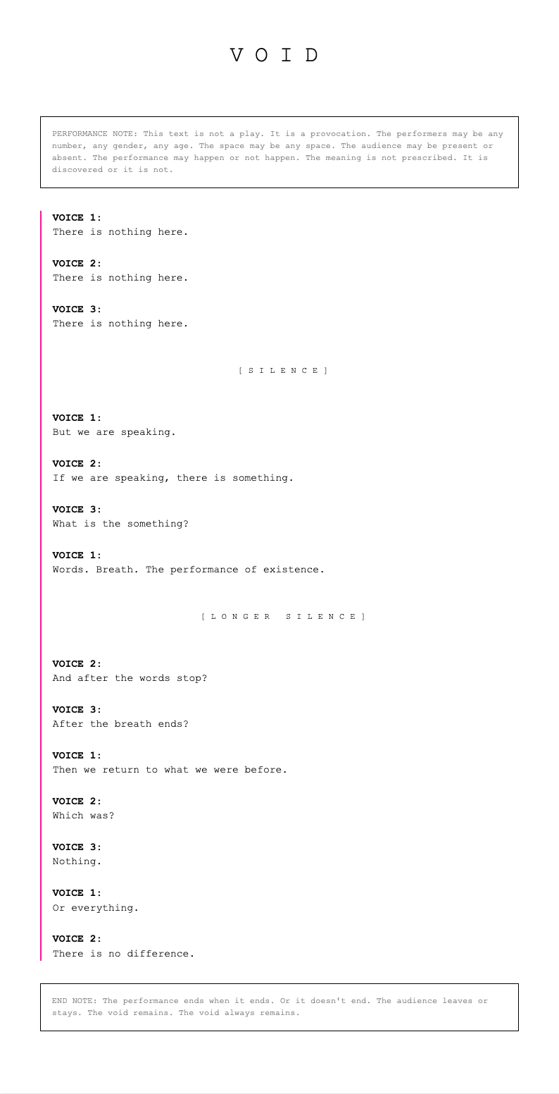 Experimental avant garde stage play script